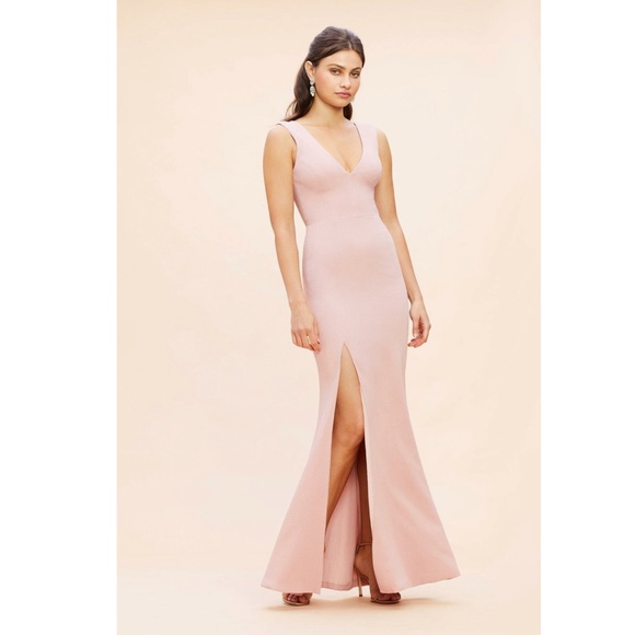 Dress the Population Dresses & Skirts - Dress the Population: Sandra Crepe Plunge V-Neck Sleeveless Side Slit Gown
